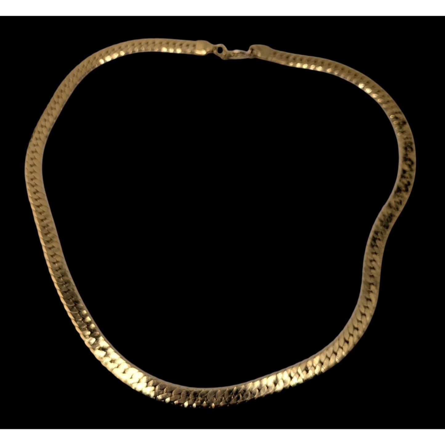 Vintage Korean Gold Plated Herringbone Chain Necklace Gold Tone Mid Century Classic