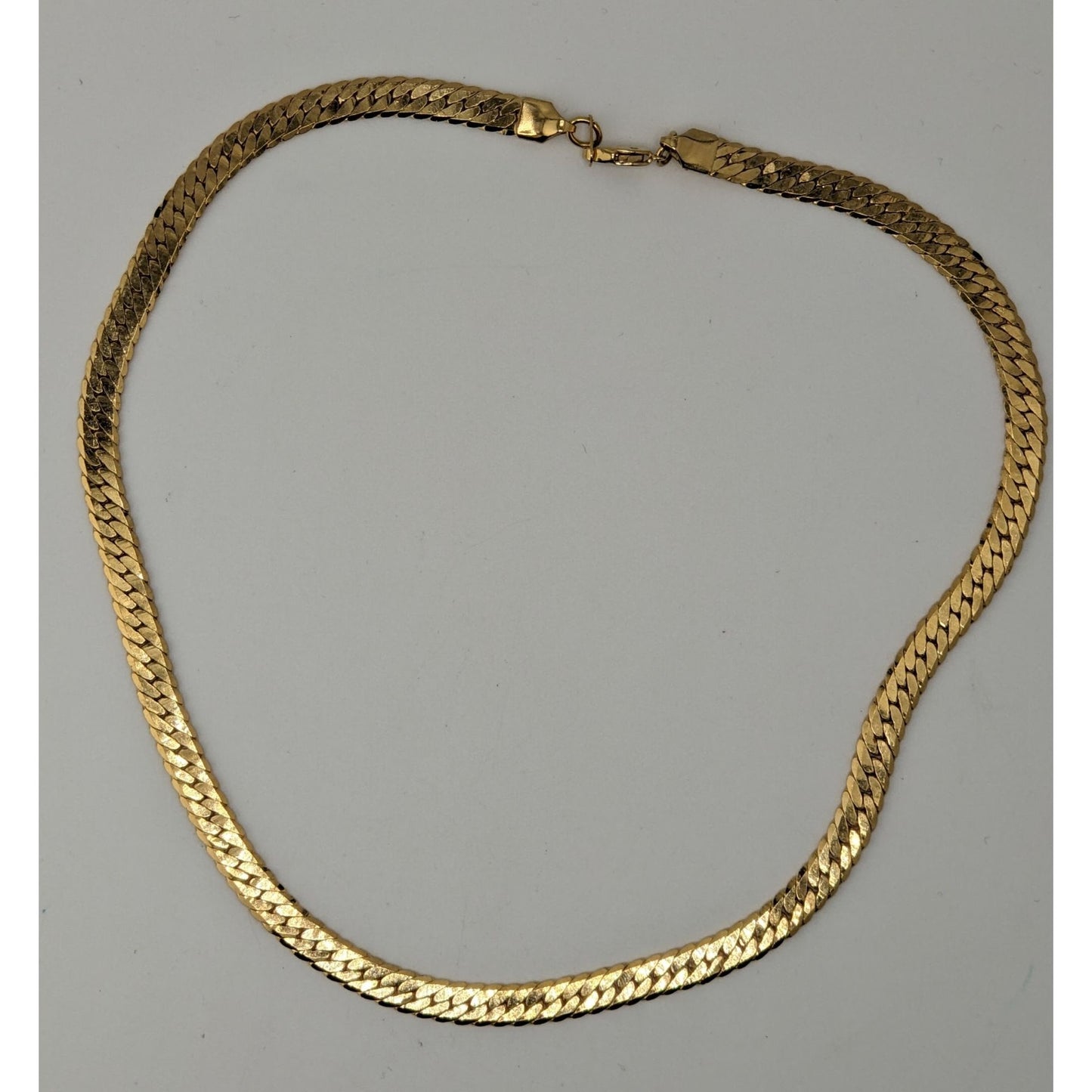 Vintage Korean Gold Plated Herringbone Chain Necklace Gold Tone Mid Century Classic