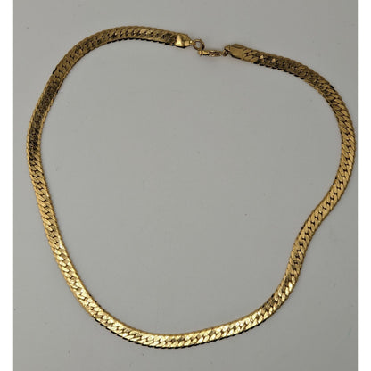 Vintage Korean Gold Plated Herringbone Chain Necklace Gold Tone Mid Century Classic
