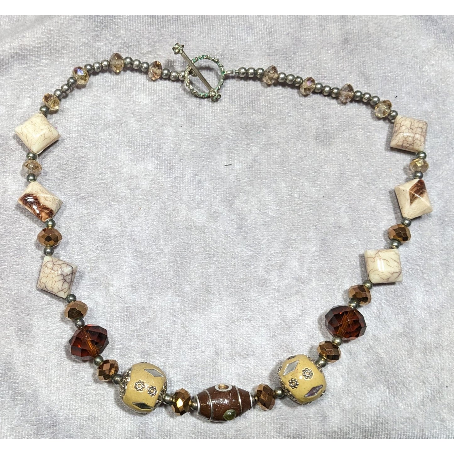 Vintage Earth Tone Bohemian Mixed Media Beaded Necklace