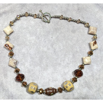 Vintage Earth Tone Bohemian Mixed Media Beaded Necklace