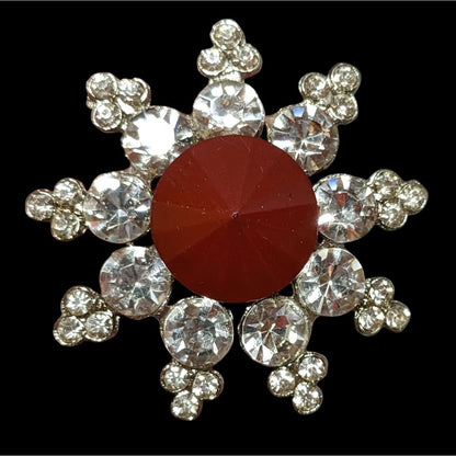 Vintage Red And Silver Star Rhinestone Brooch