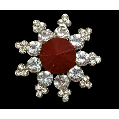 Vintage Red And Silver Star Rhinestone Brooch