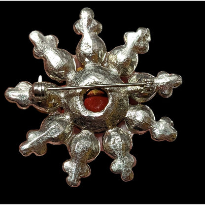 Vintage Red And Silver Star Rhinestone Brooch