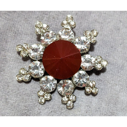 Vintage Red And Silver Star Rhinestone Brooch