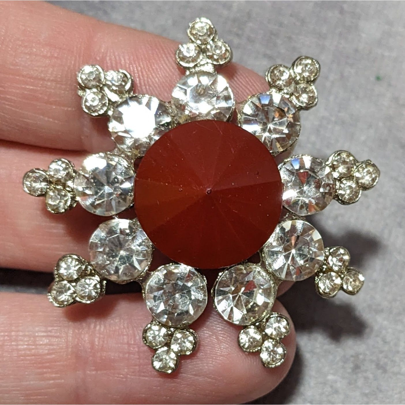 Vintage Red And Silver Star Rhinestone Brooch