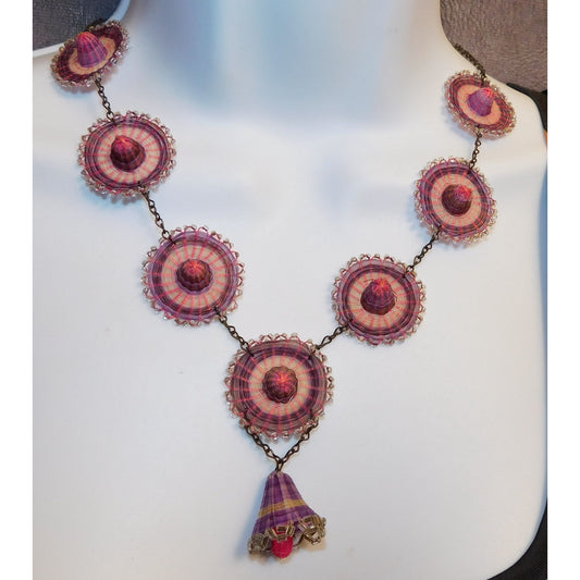 Vintage Purple And Pink Woven Sombrero Necklace