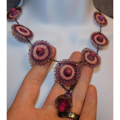 Vintage Purple And Pink Woven Sombrero Necklace