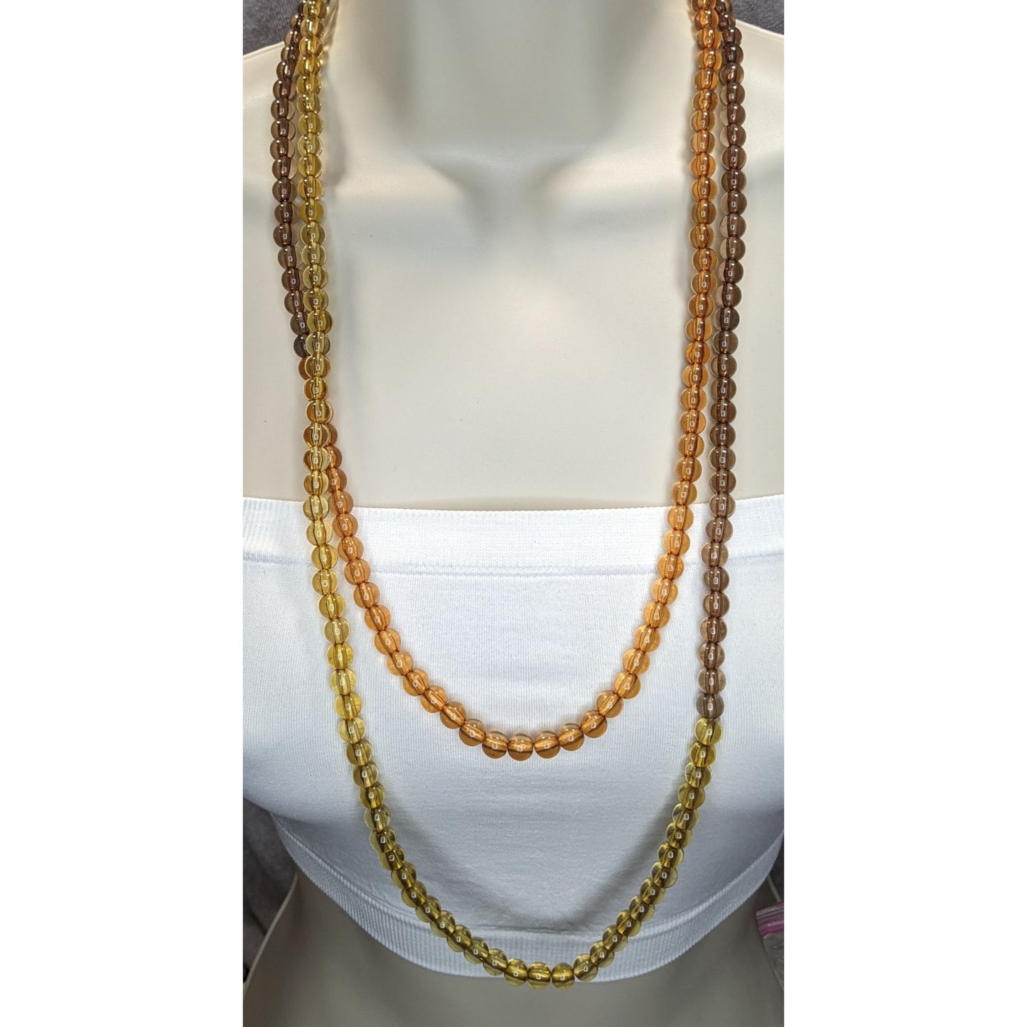 Amber Gradient Beaded Necklace A New Day | 58" Vintage Retro Statement Jewelry