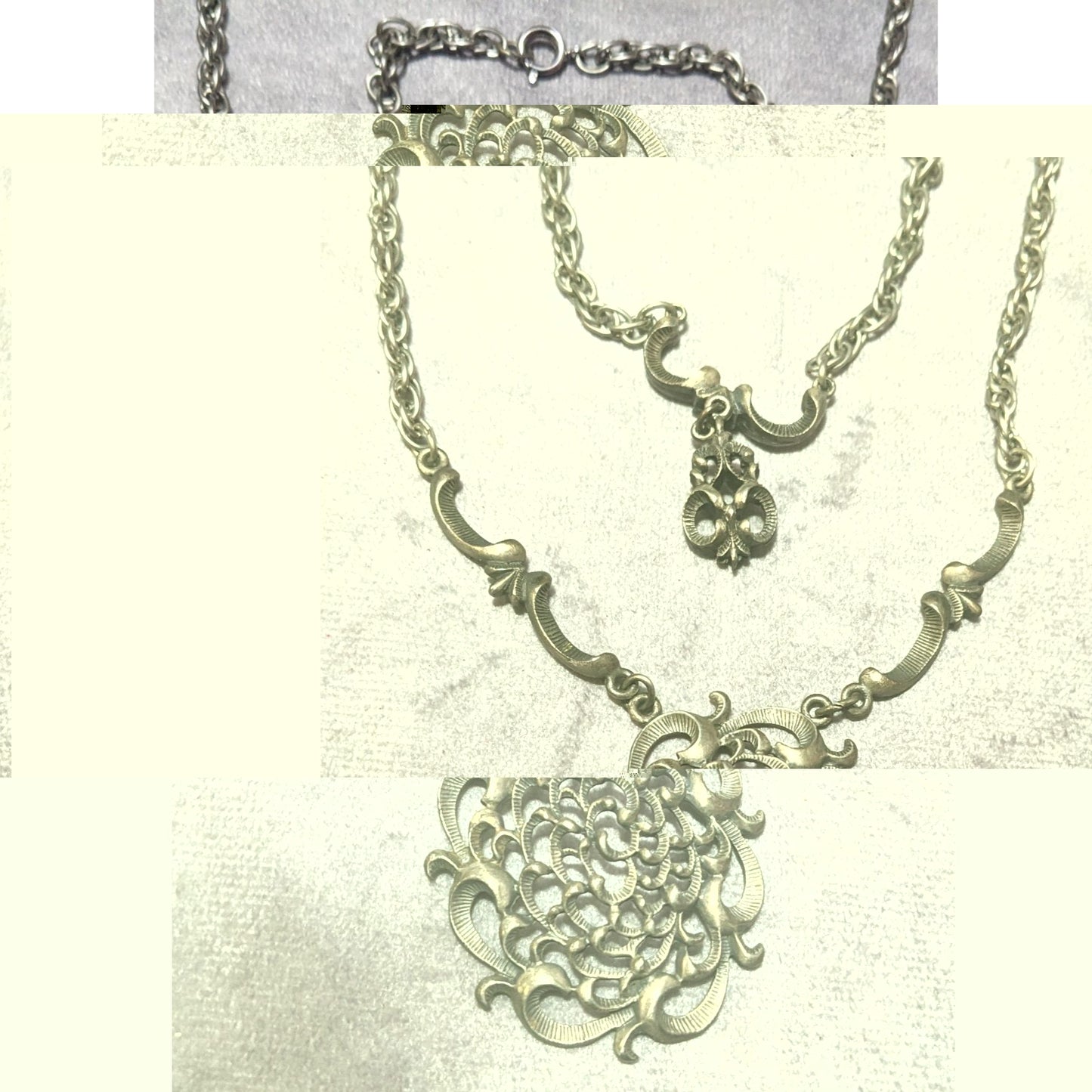 Vintage 70s Amway Spanish Scroll Silver Tone Necklace And Bracelet Set