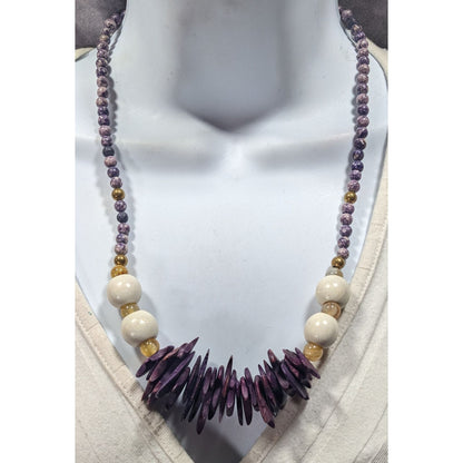Vintage Purple Wood And Stone Beaded Necklace
