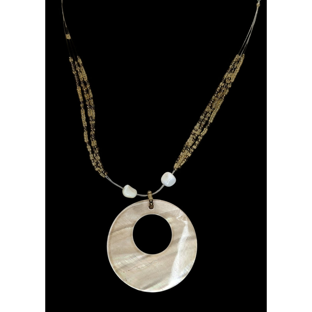 Boho Coastal Mermaidcore Shell Circle Pendant Multi Strand Bead Necklace