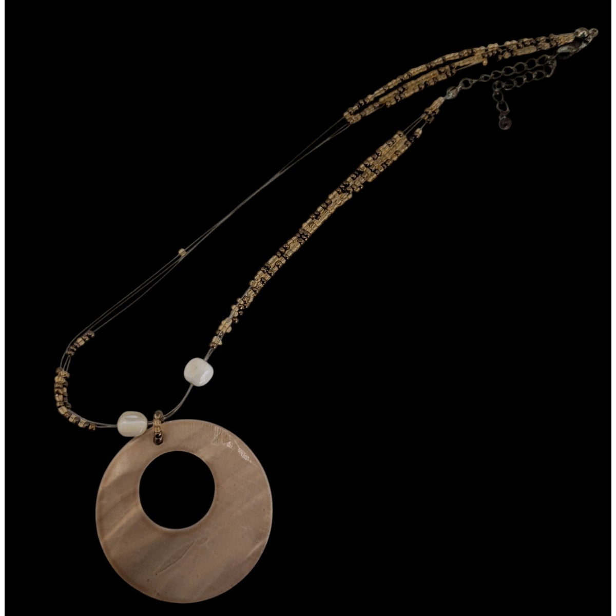 Boho Coastal Mermaidcore Shell Circle Pendant Multi Strand Bead Necklace
