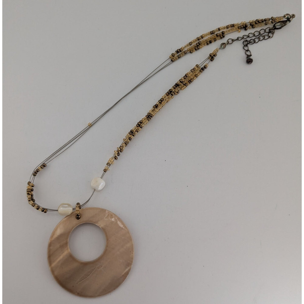 Boho Coastal Mermaidcore Shell Circle Pendant Multi Strand Bead Necklace