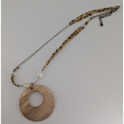 Boho Coastal Mermaidcore Shell Circle Pendant Multi Strand Bead Necklace