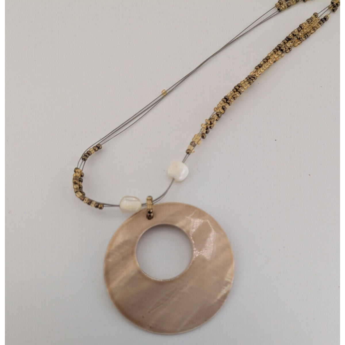Boho Coastal Mermaidcore Shell Circle Pendant Multi Strand Bead Necklace