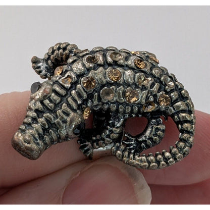 Alligator Rhinestone Ring Silver Tone Adjustable Size 6