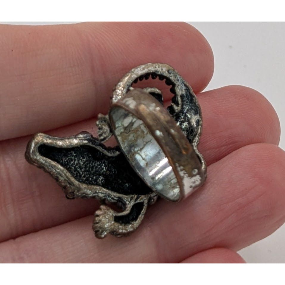 Alligator Rhinestone Ring Silver Tone Adjustable Size 6