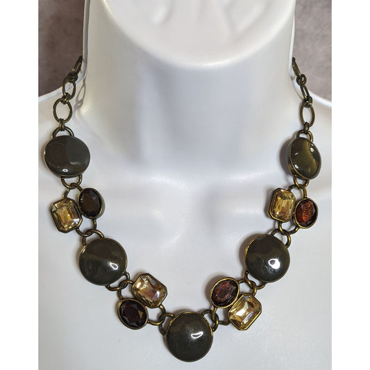 The Limited Statement Necklace With Earth-Tone Gemstones & Antique Brass Finish