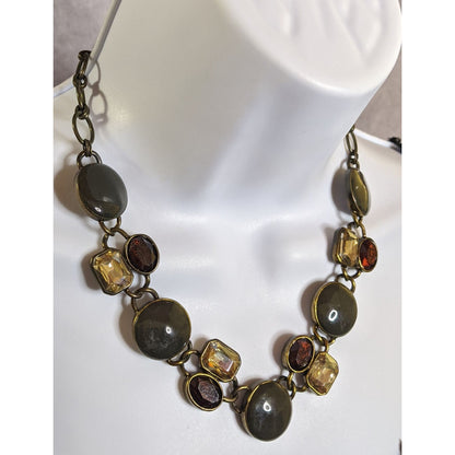The Limited Statement Necklace With Earth-Tone Gemstones & Antique Brass Finish