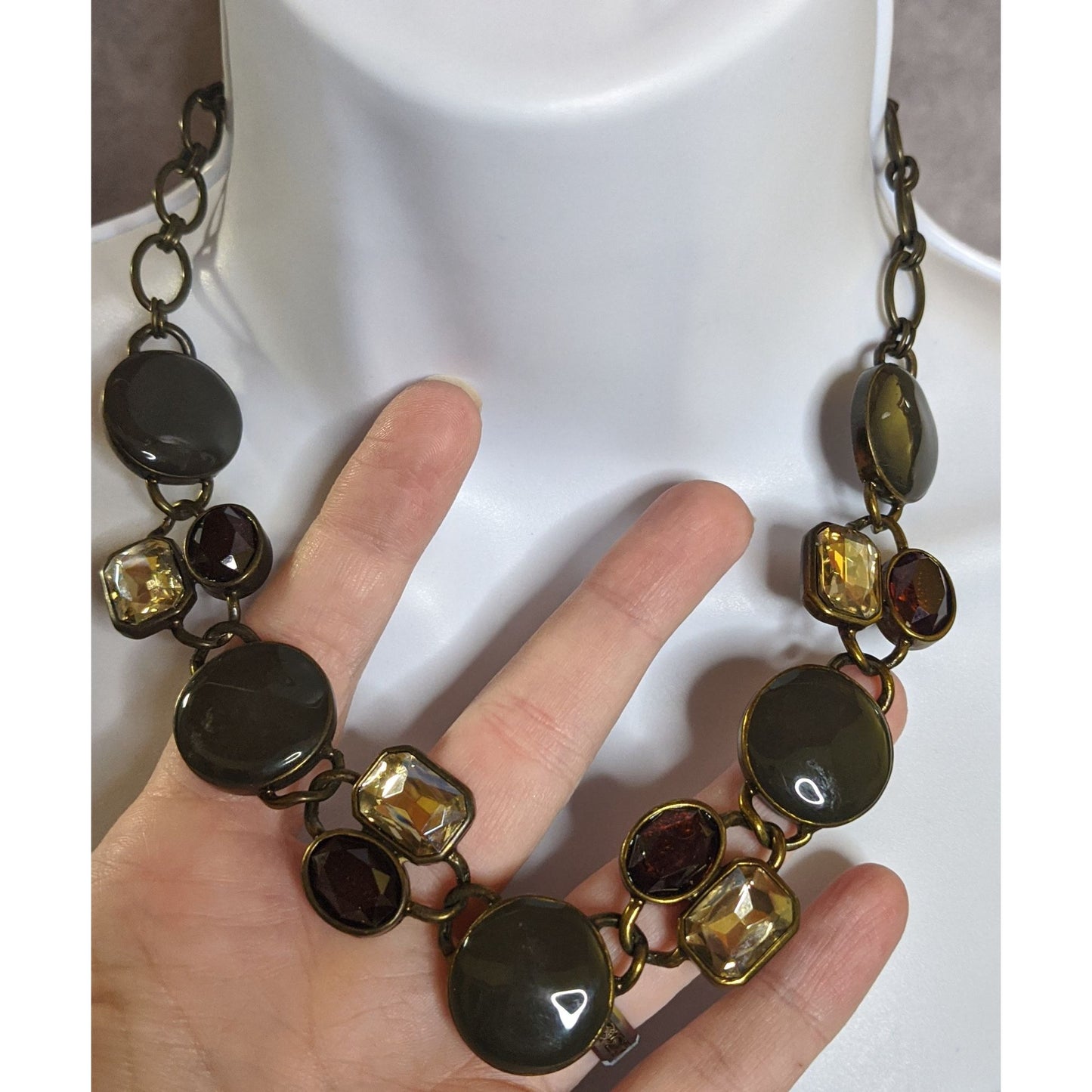 The Limited Statement Necklace With Earth-Tone Gemstones & Antique Brass Finish