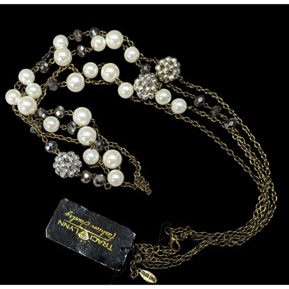 Vintage Traci Lynn Faux Pearl Rhinestone Layered Necklace