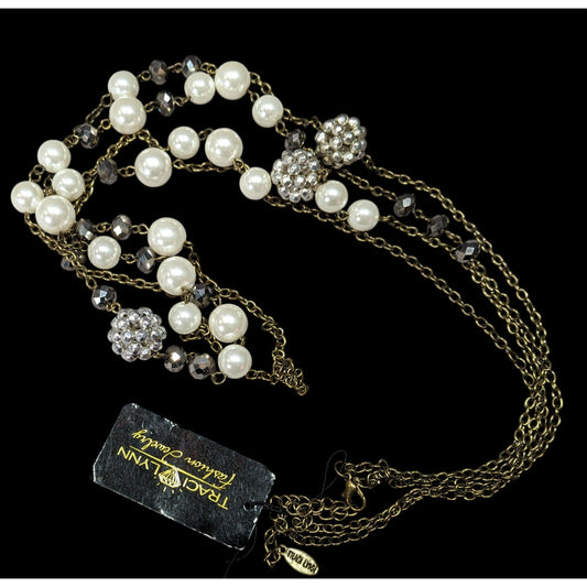 Vintage Traci Lynn Faux Pearl Rhinestone Layered Necklace