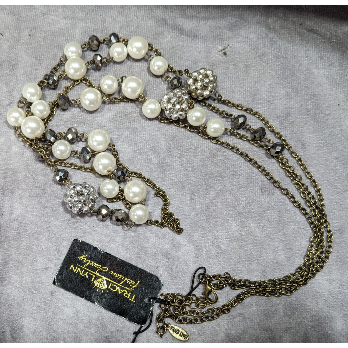 Vintage Traci Lynn Faux Pearl Rhinestone Layered Necklace