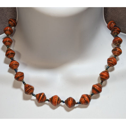 Bead for Life Handmade Paper Bead Necklace Orange Fair Trade Boho Statement Jewelry
