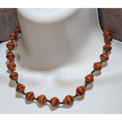 Bead for Life Handmade Paper Bead Necklace Orange Fair Trade Boho Statement Jewelry