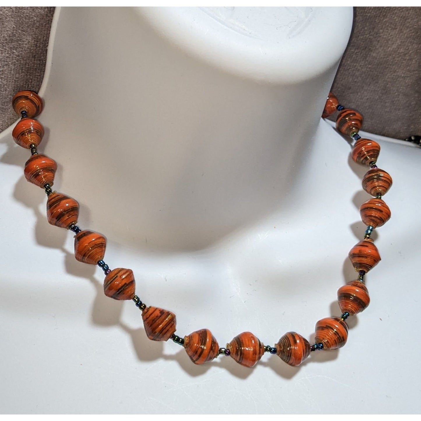 Bead for Life Handmade Paper Bead Necklace Orange Fair Trade Boho Statement Jewelry
