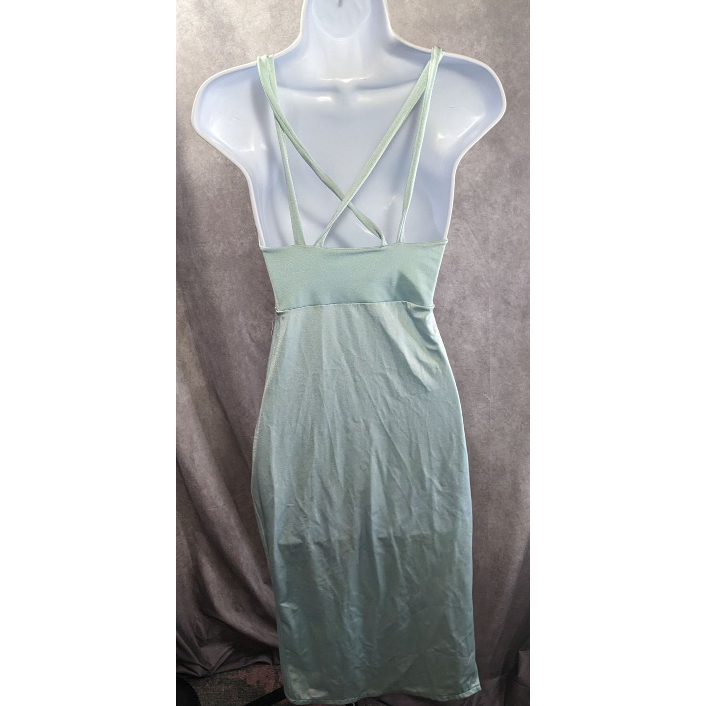 Vintage Light Blue Slip Dress Nightgown With Strappy Open Back & Side Slit
