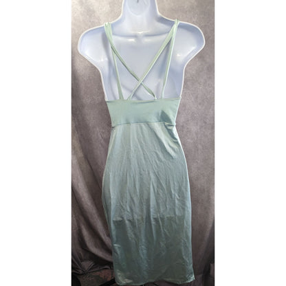 Vintage Light Blue Slip Dress Nightgown With Strappy Open Back & Side Slit