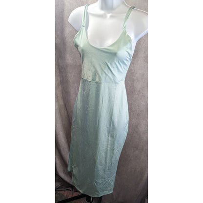 Vintage Light Blue Slip Dress Nightgown With Strappy Open Back & Side Slit