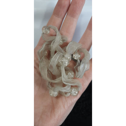 Sheer Ribbon Necklace With Clear Crackle Beads