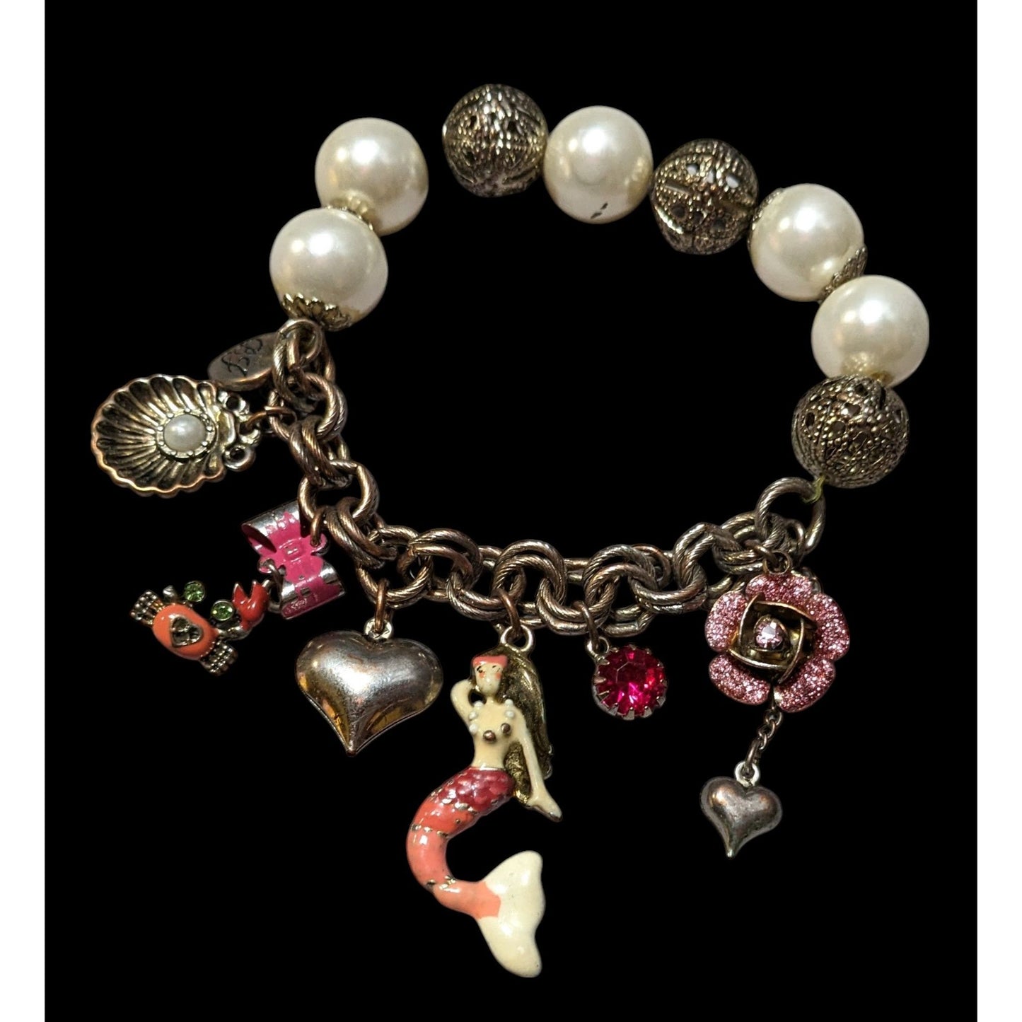 Betsey Johnson Mermaid Faux Pearl Charm Bracelet