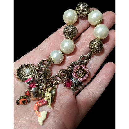 Betsey Johnson Mermaid Faux Pearl Charm Bracelet