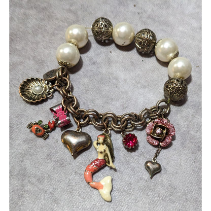 Betsey Johnson Mermaid Faux Pearl Charm Bracelet