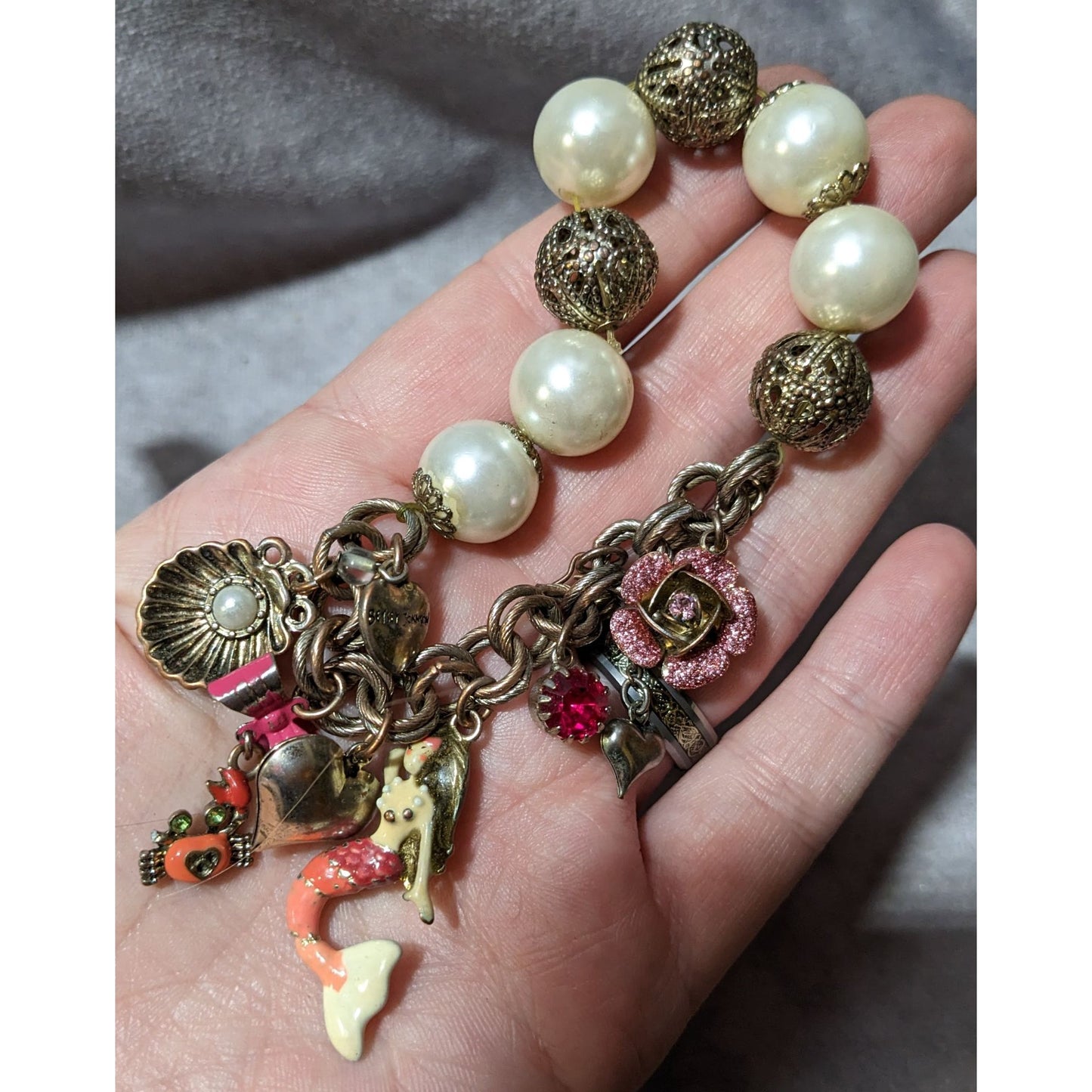 Betsey Johnson Mermaid Faux Pearl Charm Bracelet