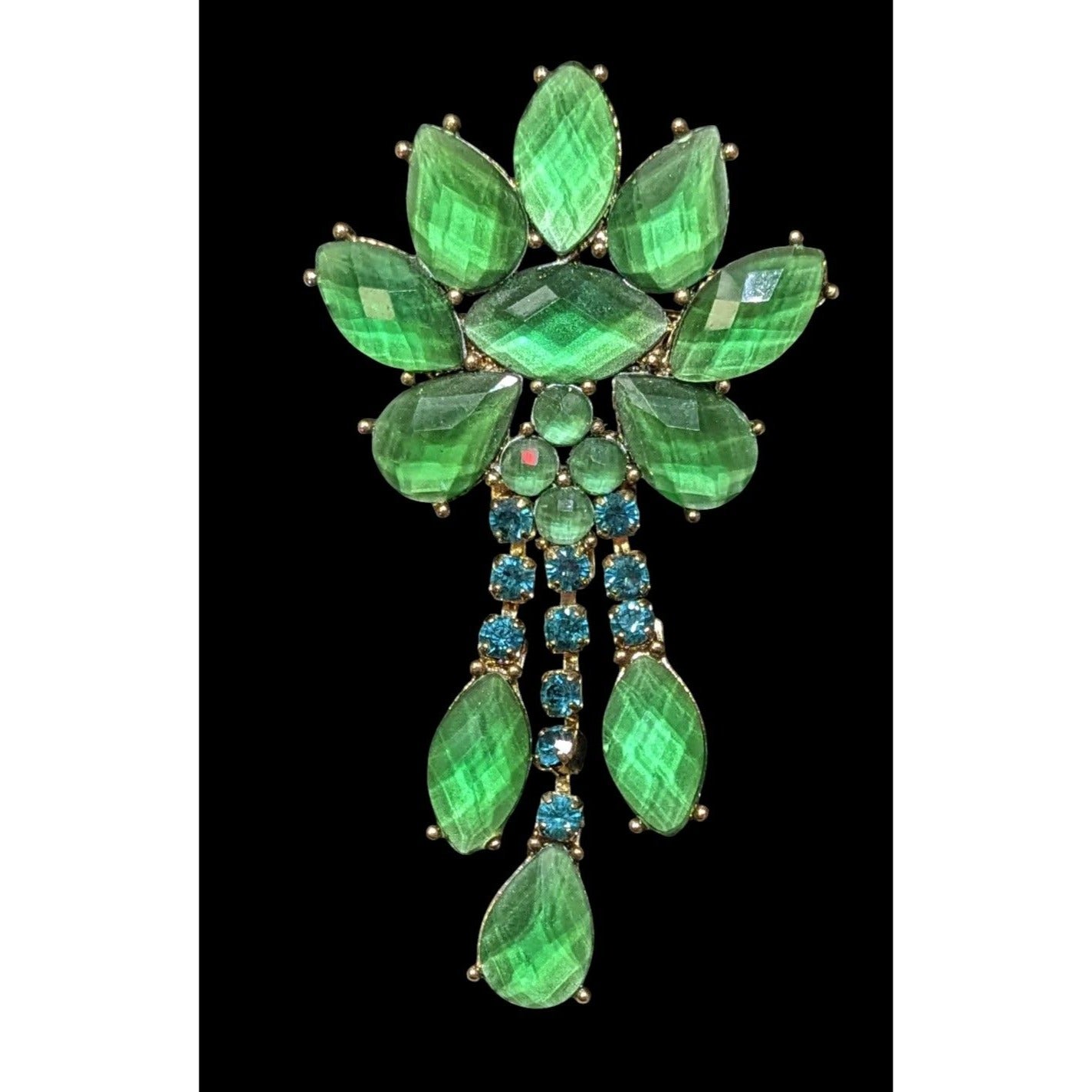 Vintage Liz Claiborne Green Gemmed Floral Brooch