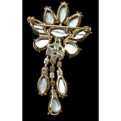 Vintage Liz Claiborne Green Gemmed Floral Brooch