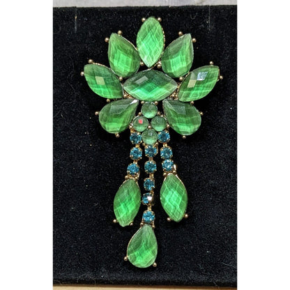 Vintage Liz Claiborne Green Gemmed Floral Brooch