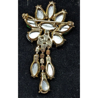 Vintage Liz Claiborne Green Gemmed Floral Brooch