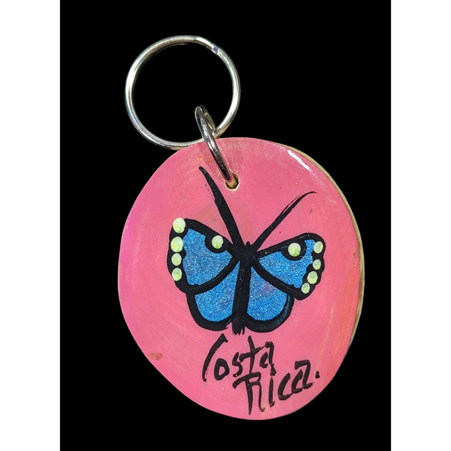 Costa Rica Butterfly Painted Wooden Keychain