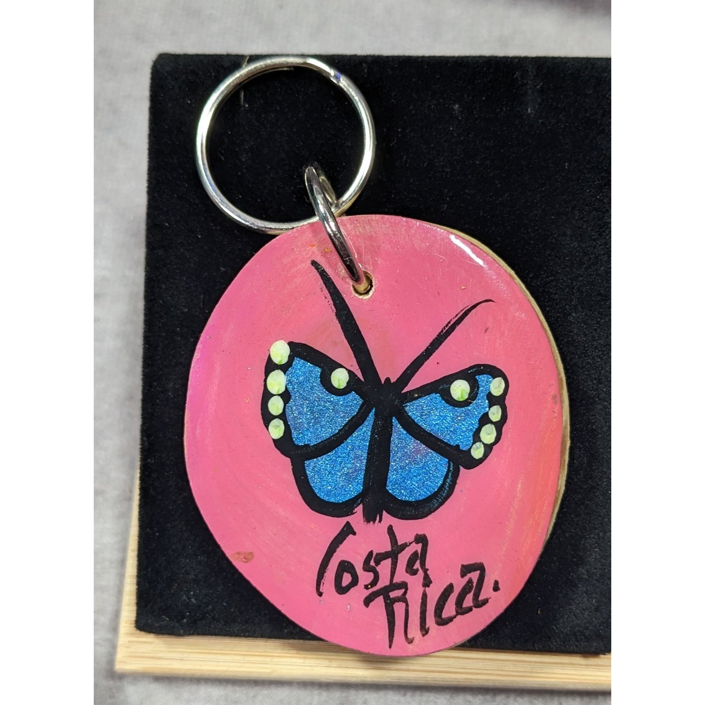 Costa Rica Butterfly Painted Wooden Keychain