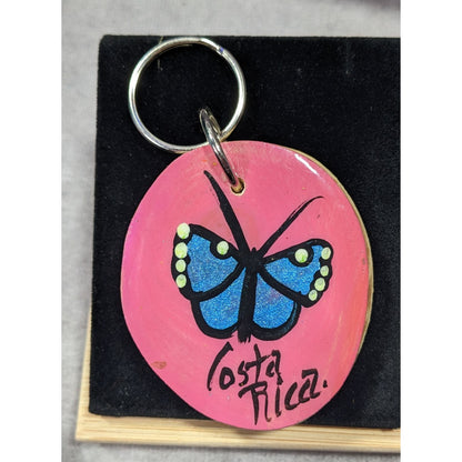 Costa Rica Butterfly Painted Wooden Keychain