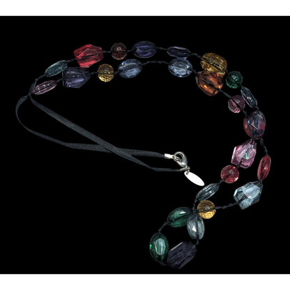 Avenue Rainbow Gemmed Black Ribbon Necklace