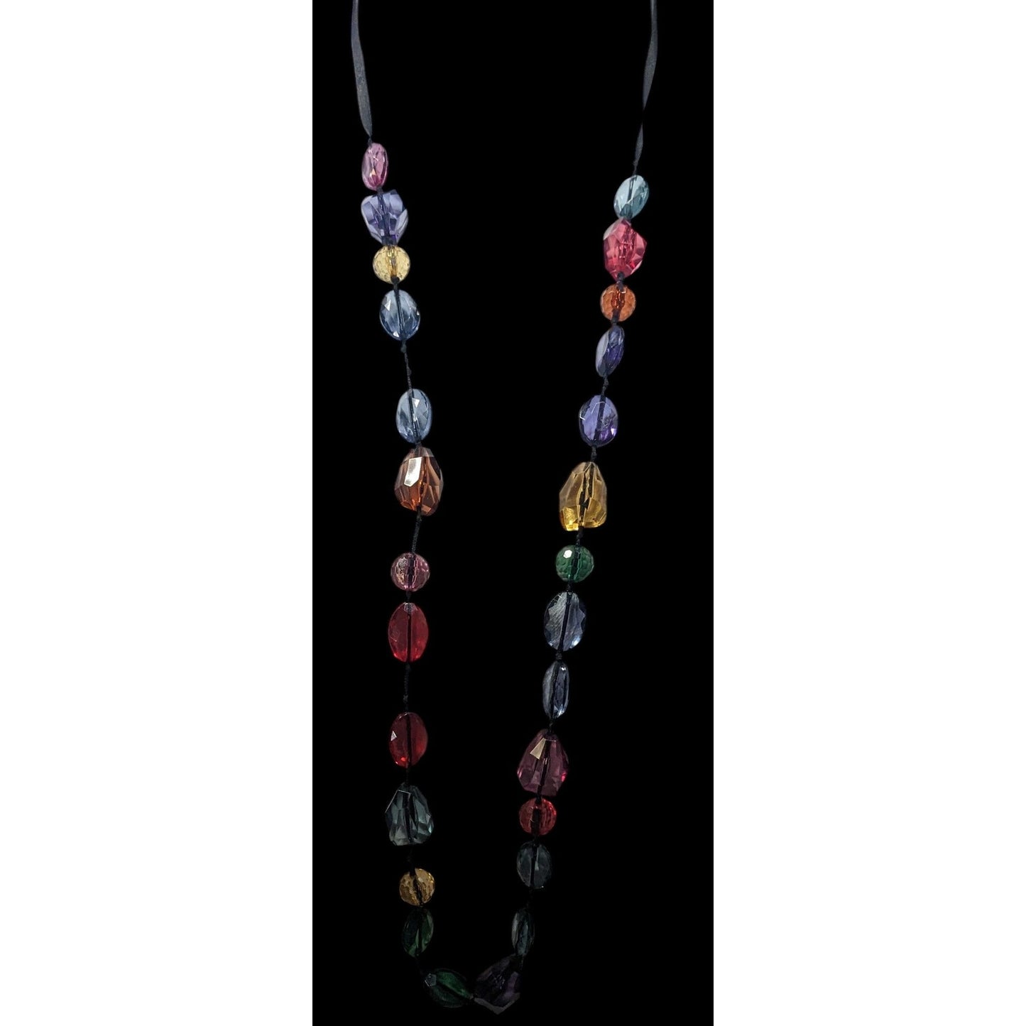 Avenue Rainbow Gemmed Black Ribbon Necklace