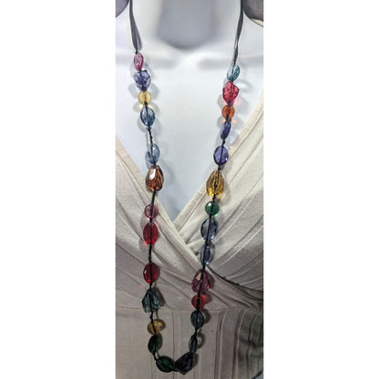 Avenue Rainbow Gemmed Black Ribbon Necklace