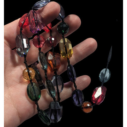Avenue Rainbow Gemmed Black Ribbon Necklace